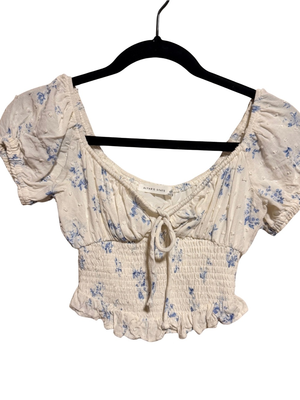 Altar’d State Blue Floral Smocked Crop Top
